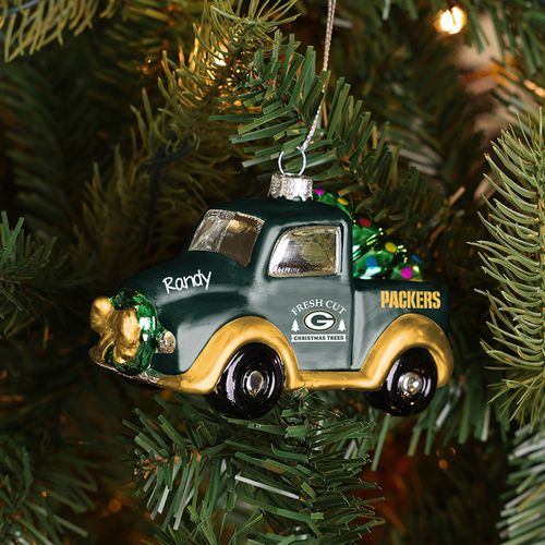 Personalized NFL Green Bay Packers Blown Glass Truck Christmas Ornament