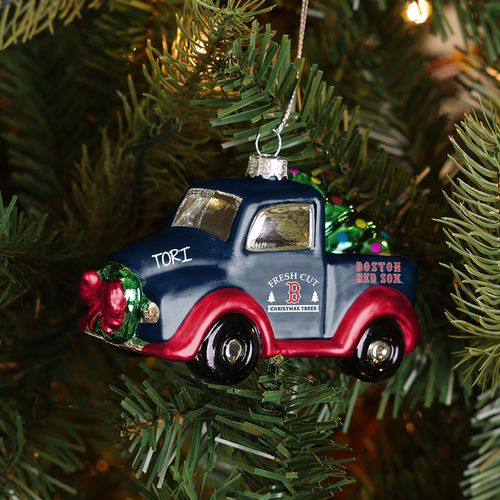 Personalized MLB Boston Red Sox Blown Glass Truck Christmas Ornament