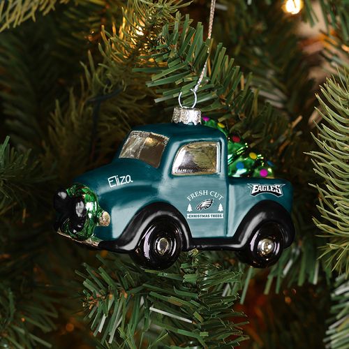 Personalized NFL Philadelphia Eagles Blown Glass Truck Christmas Ornament