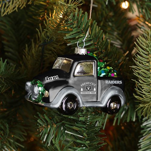 Personalized NFL Las Vegas Raiders Blown Glass Truck Christmas Ornament