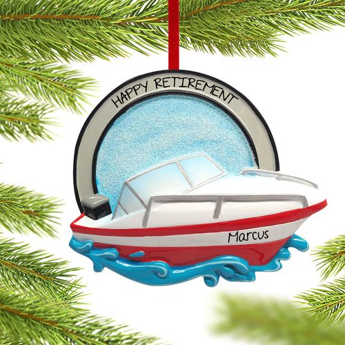 Personalized Retirement Speed Boat Christmas Ornament