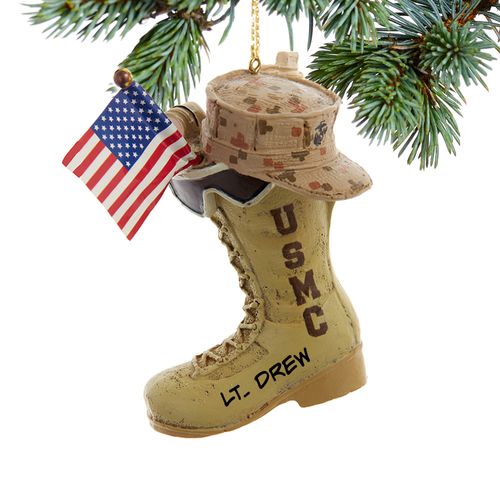 Personalized US Marines Boot With Flag And Icons Christmas Ornament