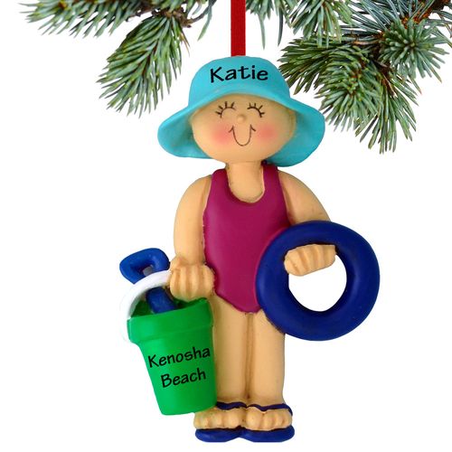Personalized Beach Child Girl Christmas Ornament