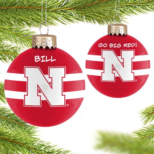 Personalized University of Nebraska Glass Christmas Ornament