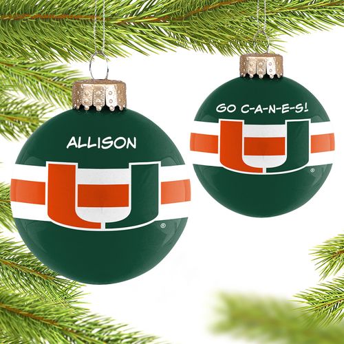 Personalized University of Miami Glass Christmas Ornament