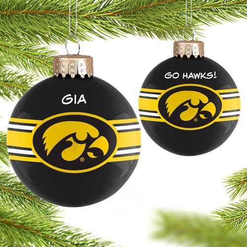 Personalized University of Iowa Glass Christmas Ornament