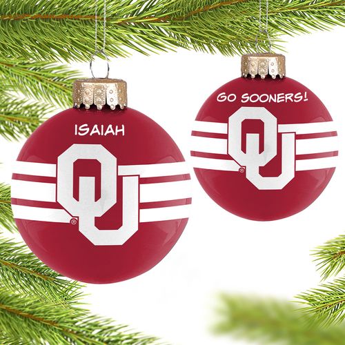 Personalized University of Oklahoma Glass Christmas Ornament