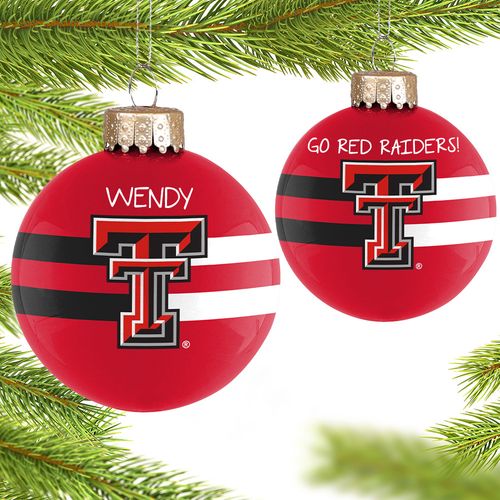 Personalized Texas Tech Glass Christmas Ornament