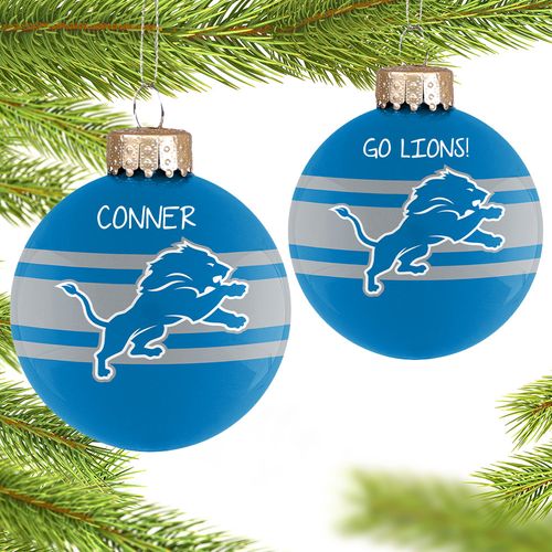 Personalized NFL Detroit Lions Striped Glass Christmas Ornament