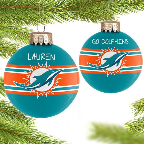 Personalized NFL Miami Dolphins Striped Glass Christmas Ornament