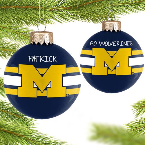 Personalized University of Michigan Glass Christmas Ornament