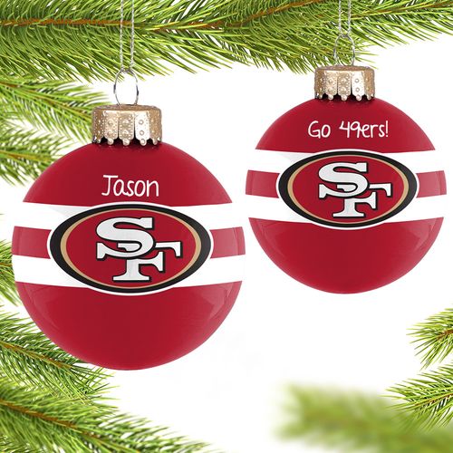 Personalized NFL San Francisco 49ers Striped Glass Christmas Ornament