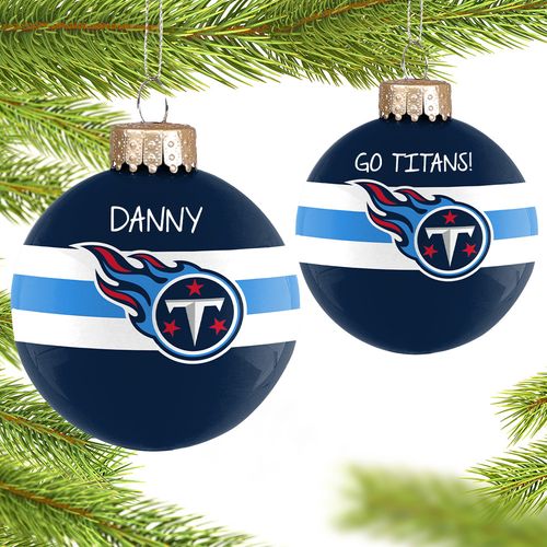 Personalized NFL Tennessee Titans Striped Glass Christmas Ornament