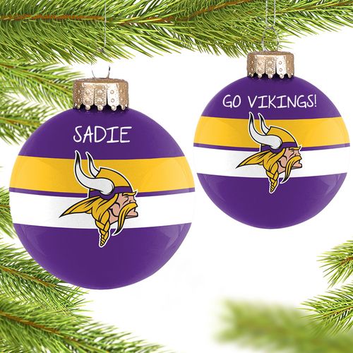 Personalized NFL Minnesota Vikings Striped Glass Christmas Ornament