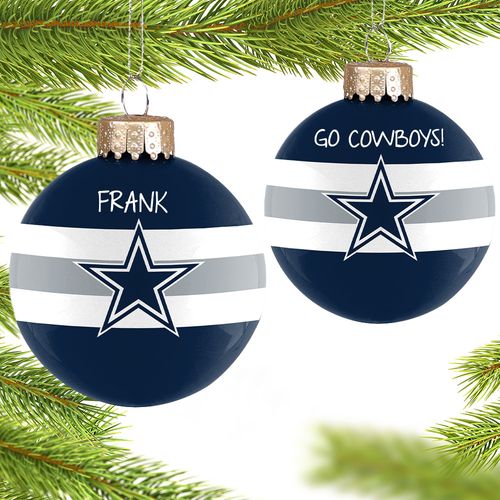 Personalized NFL Dallas Cowboys Striped Glass Christmas Ornament