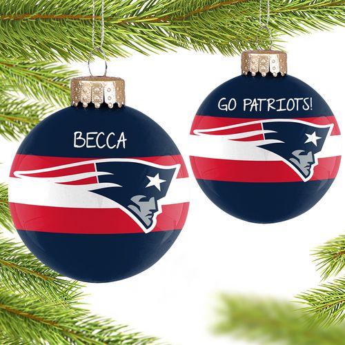 Personalized NFL New England Patriots Striped Glass Christmas Ornament