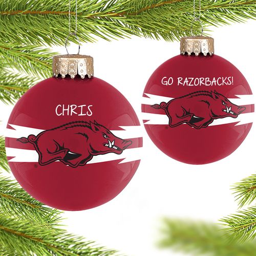 Personalized University of Arkansas Glass Christmas Ornament