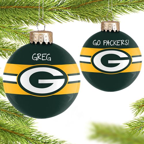 Personalized NFL Green Bay Packers Striped Glass Christmas Ornament