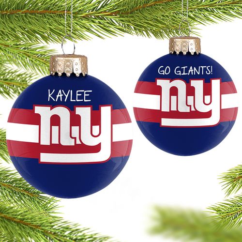 Personalized NFL New York Giants Striped Glass Christmas Ornament