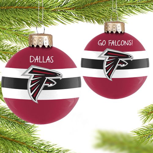 Personalized NFL Atlanta Falcons Striped Glass Christmas Ornament