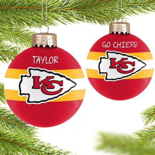 Personalized NFL Kansas City Chiefs Striped Glass Christmas Ornament