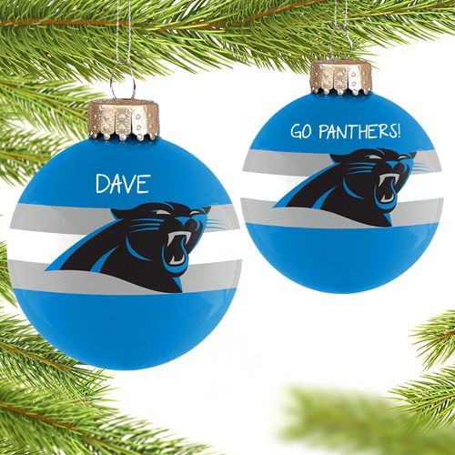 Personalized NFL Carolina Panthers Striped Glass Christmas Ornament