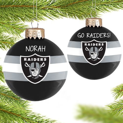 Personalized NFL Las Vegas Raiders Striped Glass Christmas Ornament