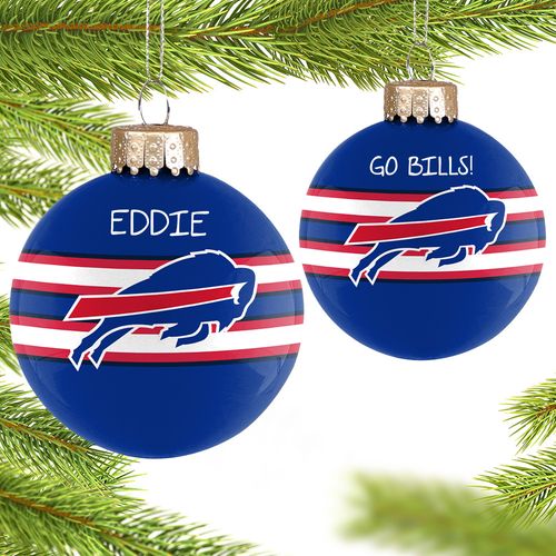 Personalized NFL Buffalo Bills Striped Glass Christmas Ornament