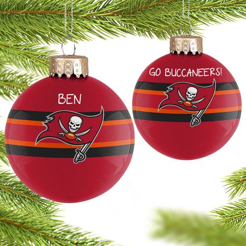 Personalized NFL Tampa Bay Buccaneers Striped Glass Christmas Ornament