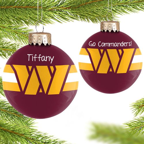 Personalized NFL Washington Commanders Striped Glass Christmas Ornament