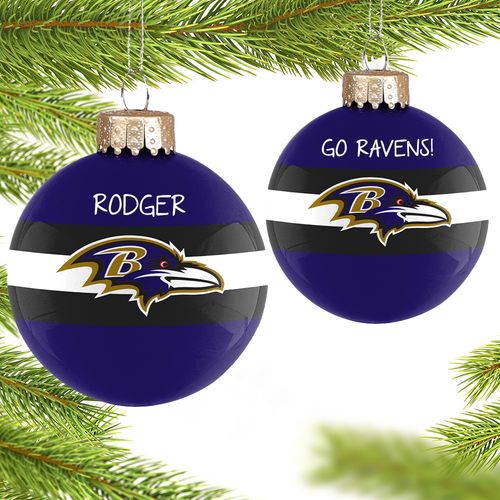 Personalized NFL Baltimore Ravens Striped Glass Christmas Ornament