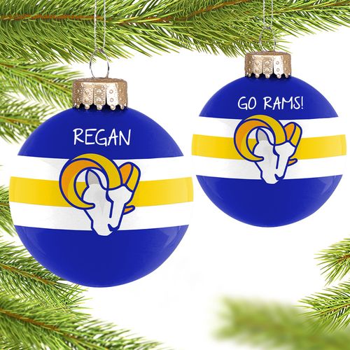 Personalized NFL Los Angeles Rams Striped Glass Christmas Ornament