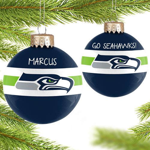 Personalized NFL Seattle Seahawks Striped Glass Christmas Ornament