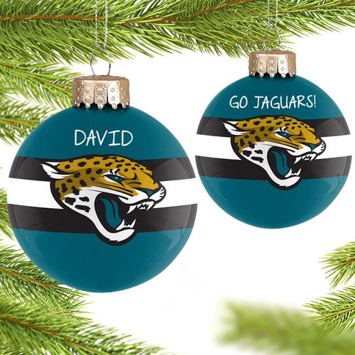 Personalized NFL Jacksonville Jaguars Striped Glass Christmas Ornament