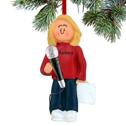 Personalized Singer with Microphone Female Christmas Ornament