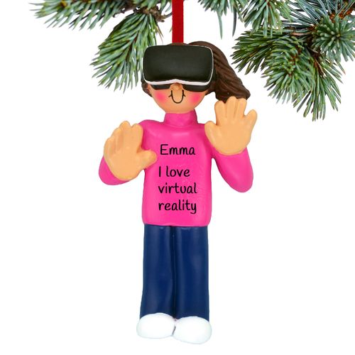 Personalized Virtual Reality Game Female Christmas Ornament