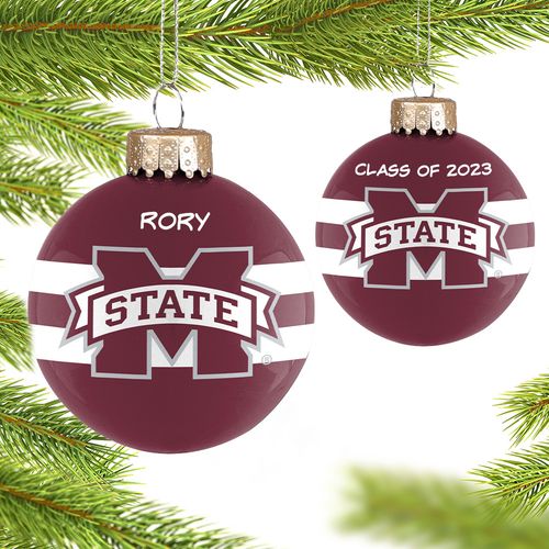 Personalized Mississippi State Glass School Christmas Ornament