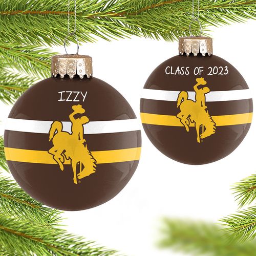 Personalized University of Wyoming Glass School Christmas Ornament