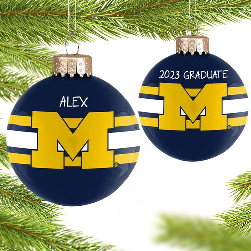 Personalized University of Michigan Glass School Christmas Ornament