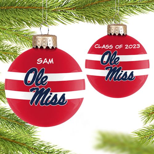 Personalized University of Mississippi Glass School Christmas Ornament