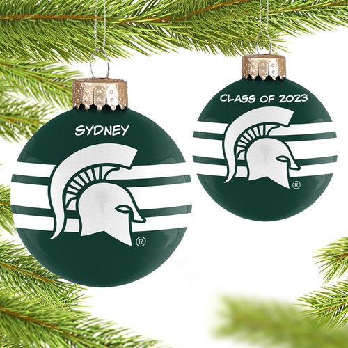 Personalized Michigan State Glass School Christmas Ornament