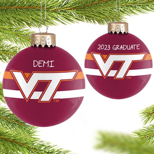 Personalized Virginia Tech Glass School Christmas Ornament