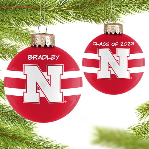 Personalized University of Nebraska Glass School Christmas Ornament