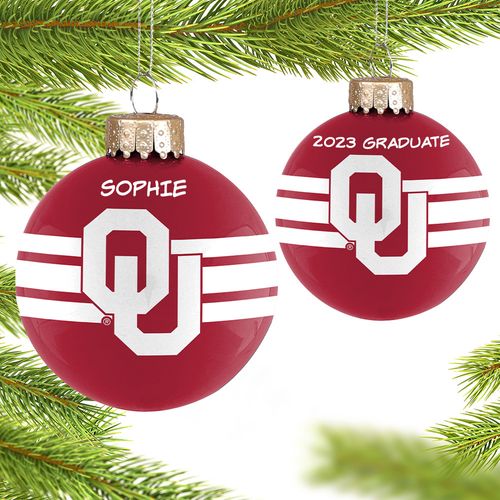 Personalized University of Oklahoma Glass School Christmas Ornament