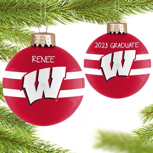 Personalized University of Wisconsin Glass School Christmas Ornament