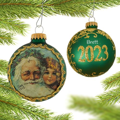 Krebs Personalized 2023 Dated Santa on Silk (Father Christmas) Christmas Ornament