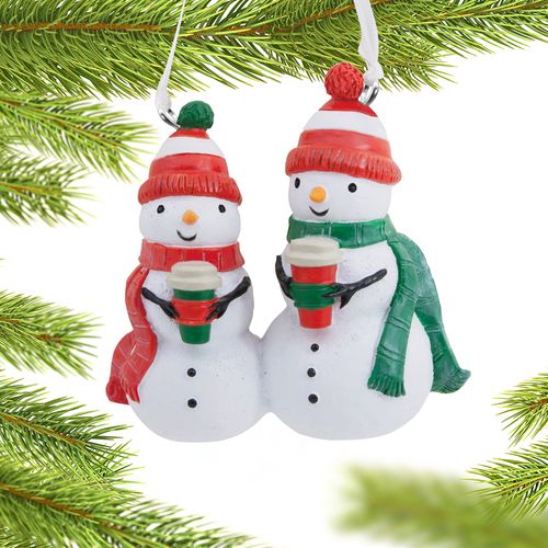 Hallmark Snowman Couple With Coffee Christmas Ornament