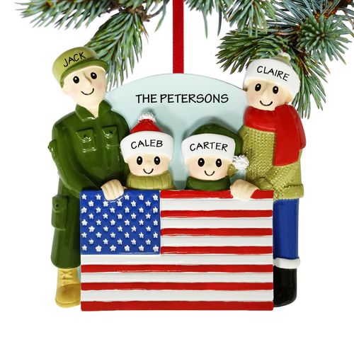 Personalized Military Family Of 4 Christmas Ornament