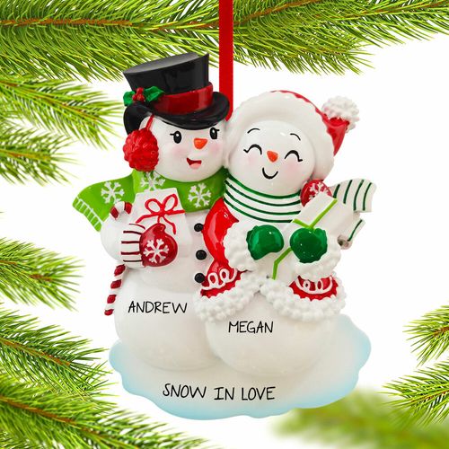 Personalized Classic Snowman Couple Christmas Ornament