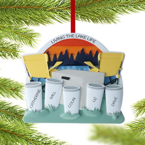 Personalized Family Of 5 Cooler At The Lake Christmas Ornament